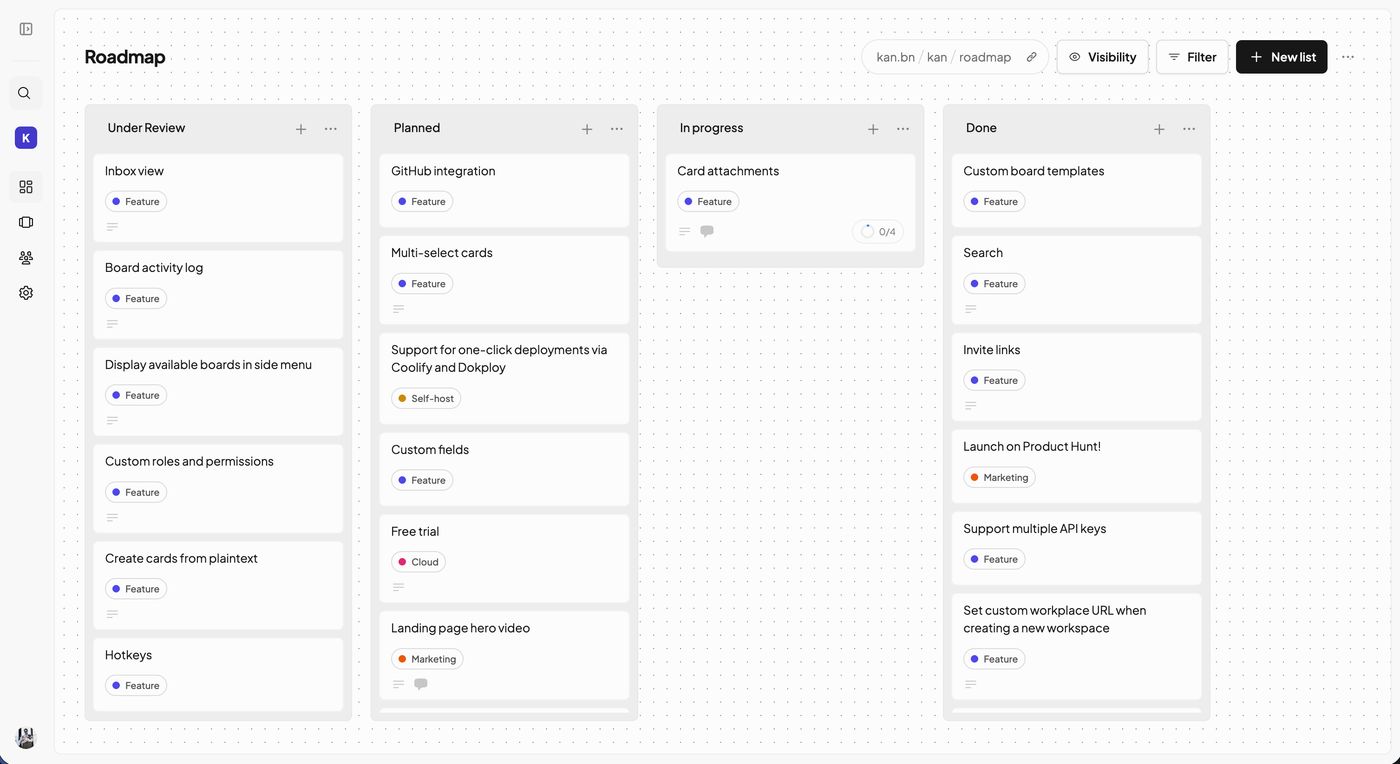 Aperçu de Kan, alternative gratuite et open source à Trello