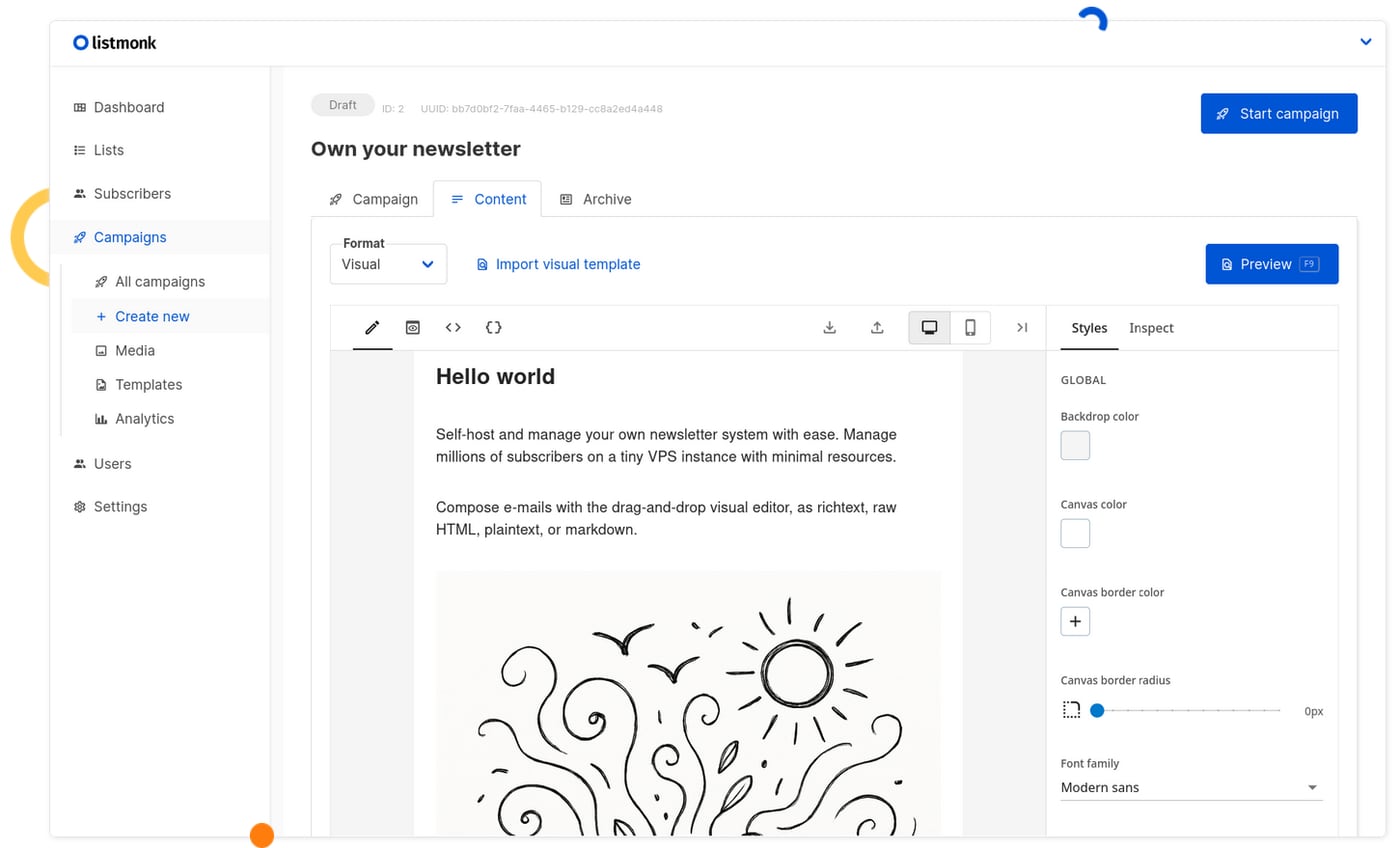 Aperçu de listmonk, alternative gratuite et open source à Mailchimp et Brevo