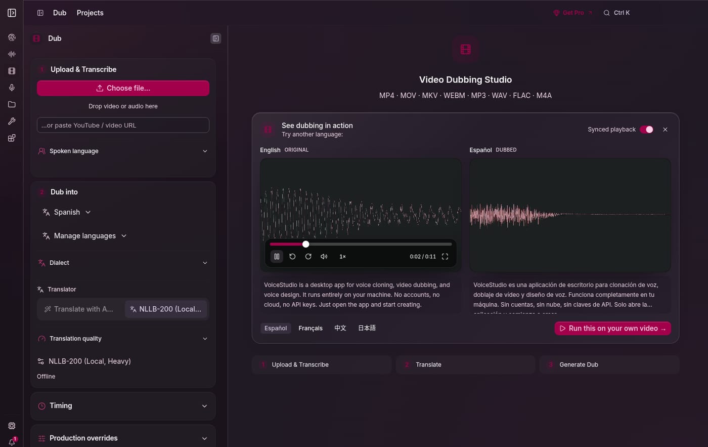Aperçu de VoiceStudio, alternative gratuite et open source à ElevenLabs